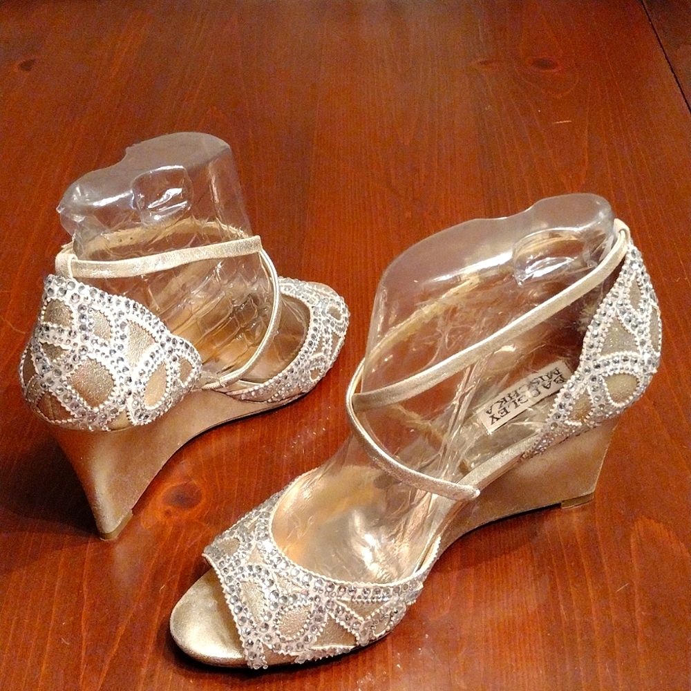 Badgley Mischka Gold Wedges with Rhinestones - Picture 4 of 13